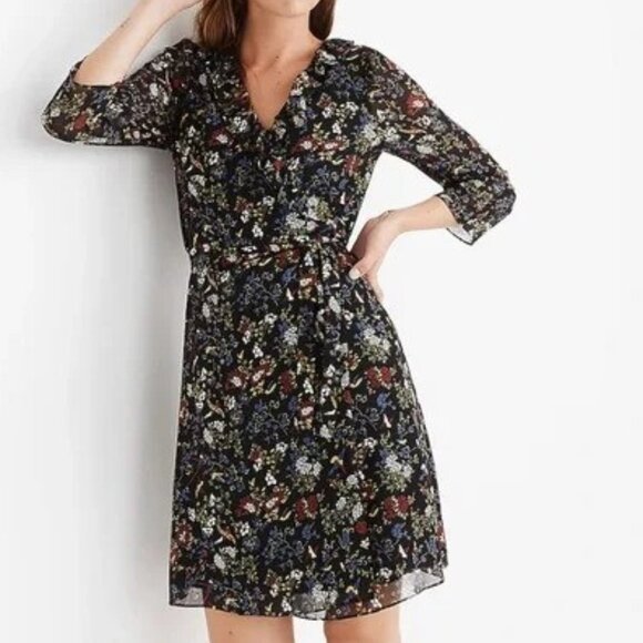 NWT Madewell Floral/Bird Wrap Dress s - Picture 2 of 10